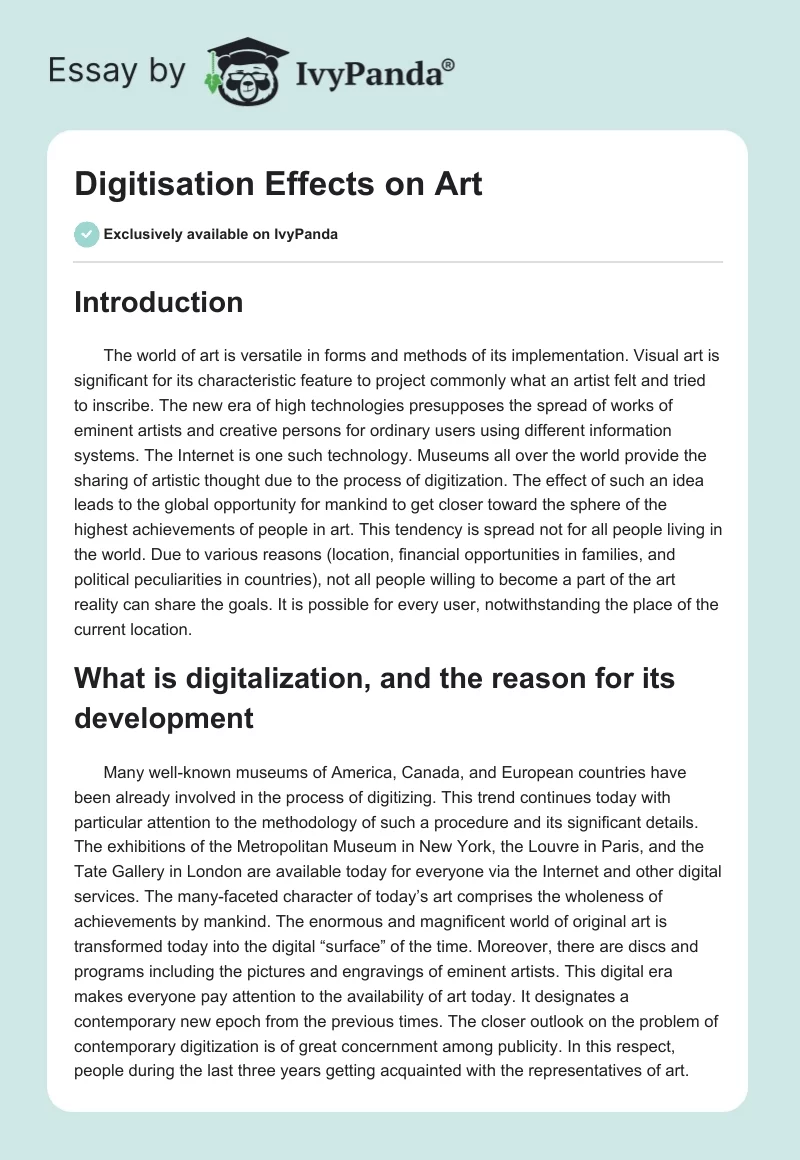 Digitisation Effects on Art. Page 1