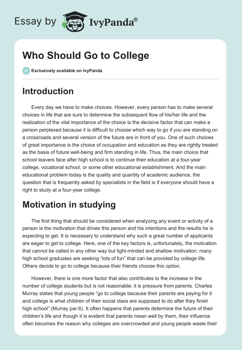Who Should Go to College. Page 1
