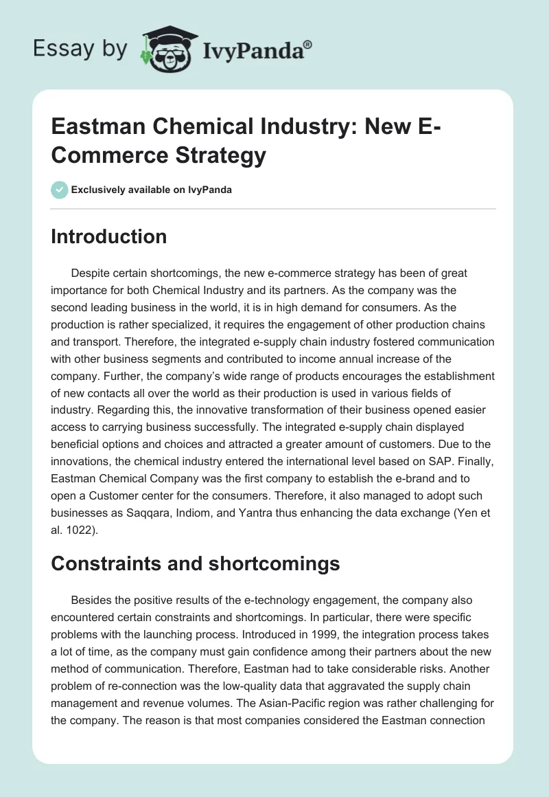 Eastman Chemical Industry: New E-Commerce Strategy. Page 1