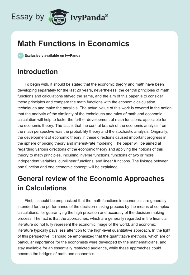 Math Functions in Economics. Page 1