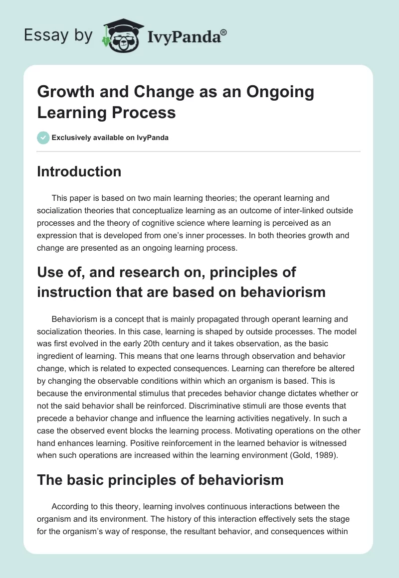 Growth and Change as an Ongoing Learning Process. Page 1