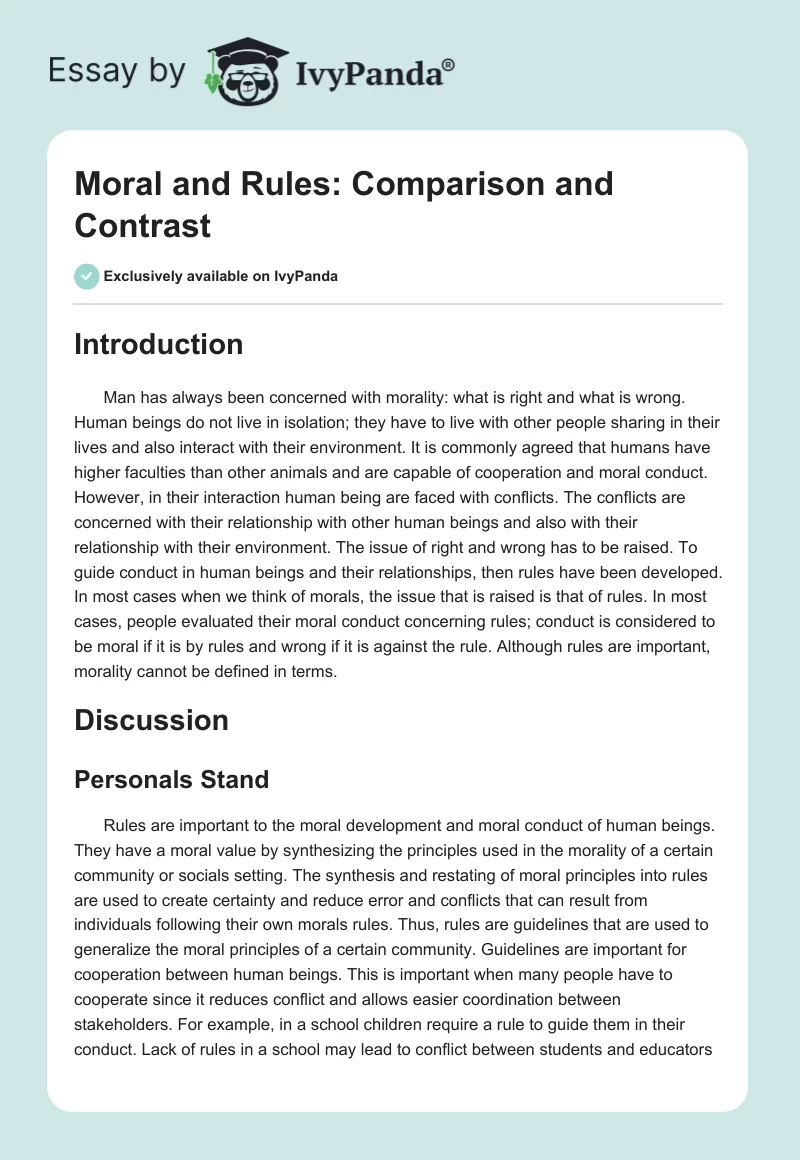 Moral and Rules: Comparison and Contrast. Page 1