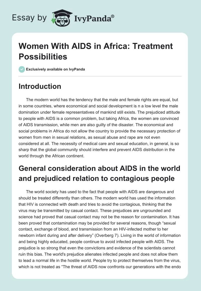 Women With AIDS in Africa: Treatment Possibilities. Page 1