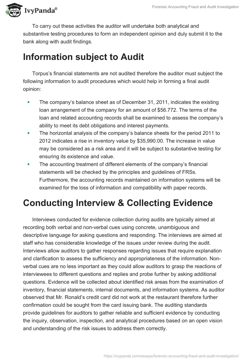 Forensic Accounting Fraud and Audit Investigation. Page 2