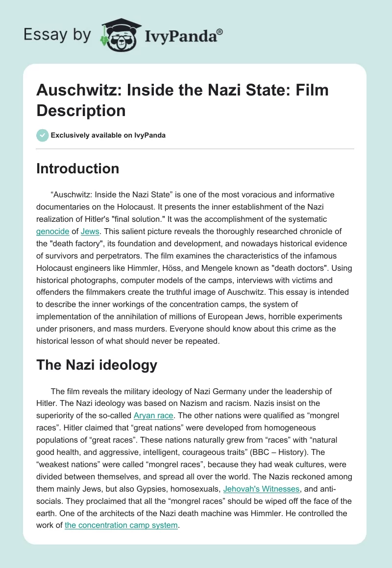 "Auschwitz: Inside the Nazi State": Film Description. Page 1