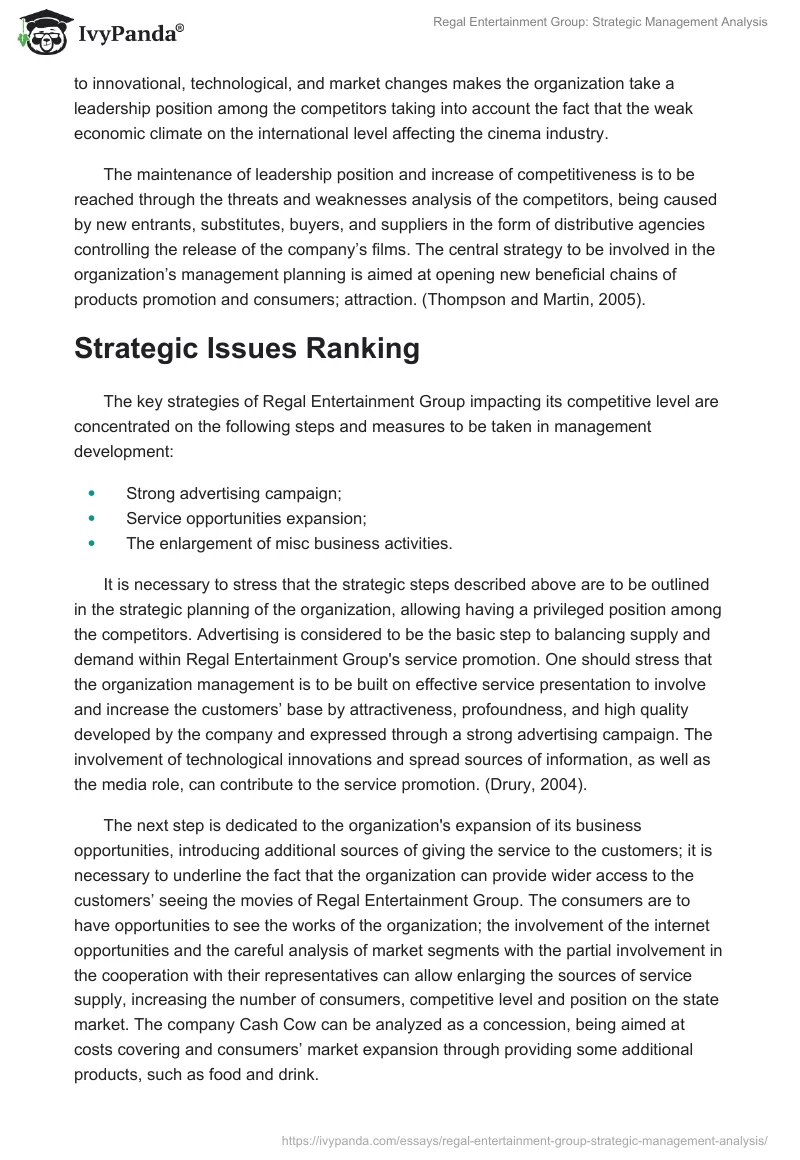 Regal Entertainment Group: Strategic Management Analysis. Page 2