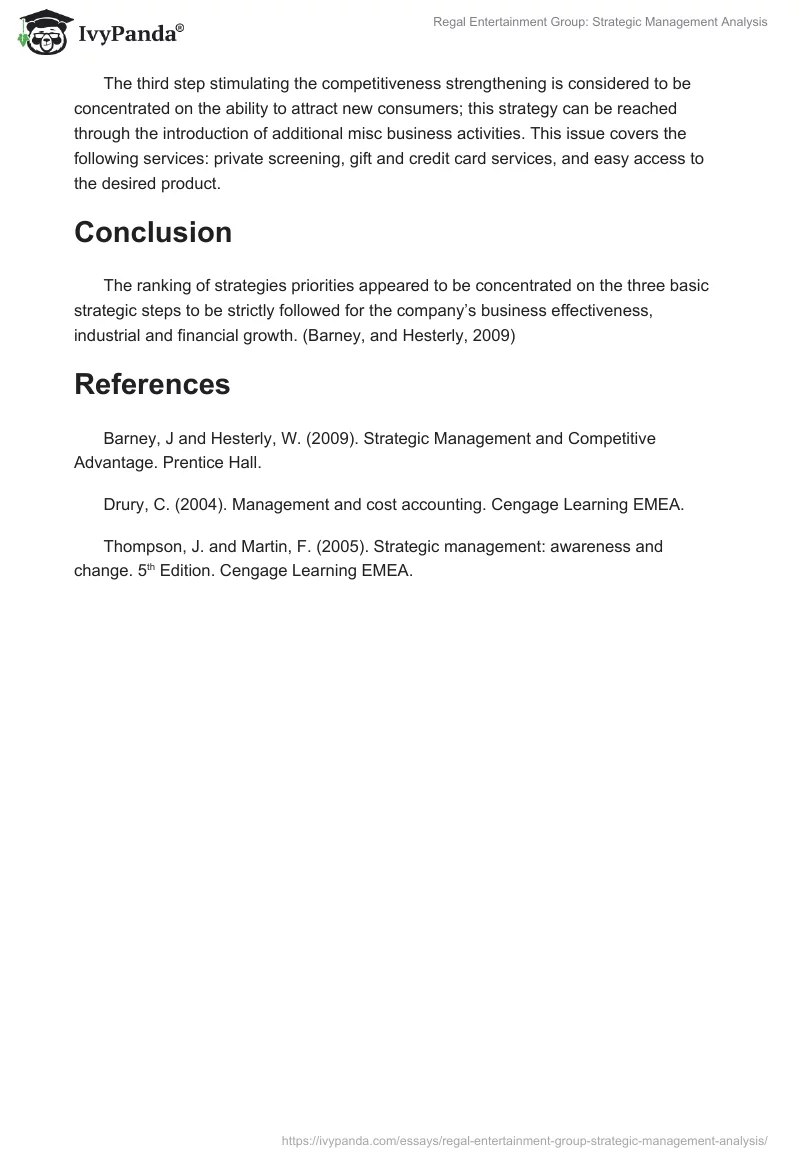 Regal Entertainment Group: Strategic Management Analysis. Page 3