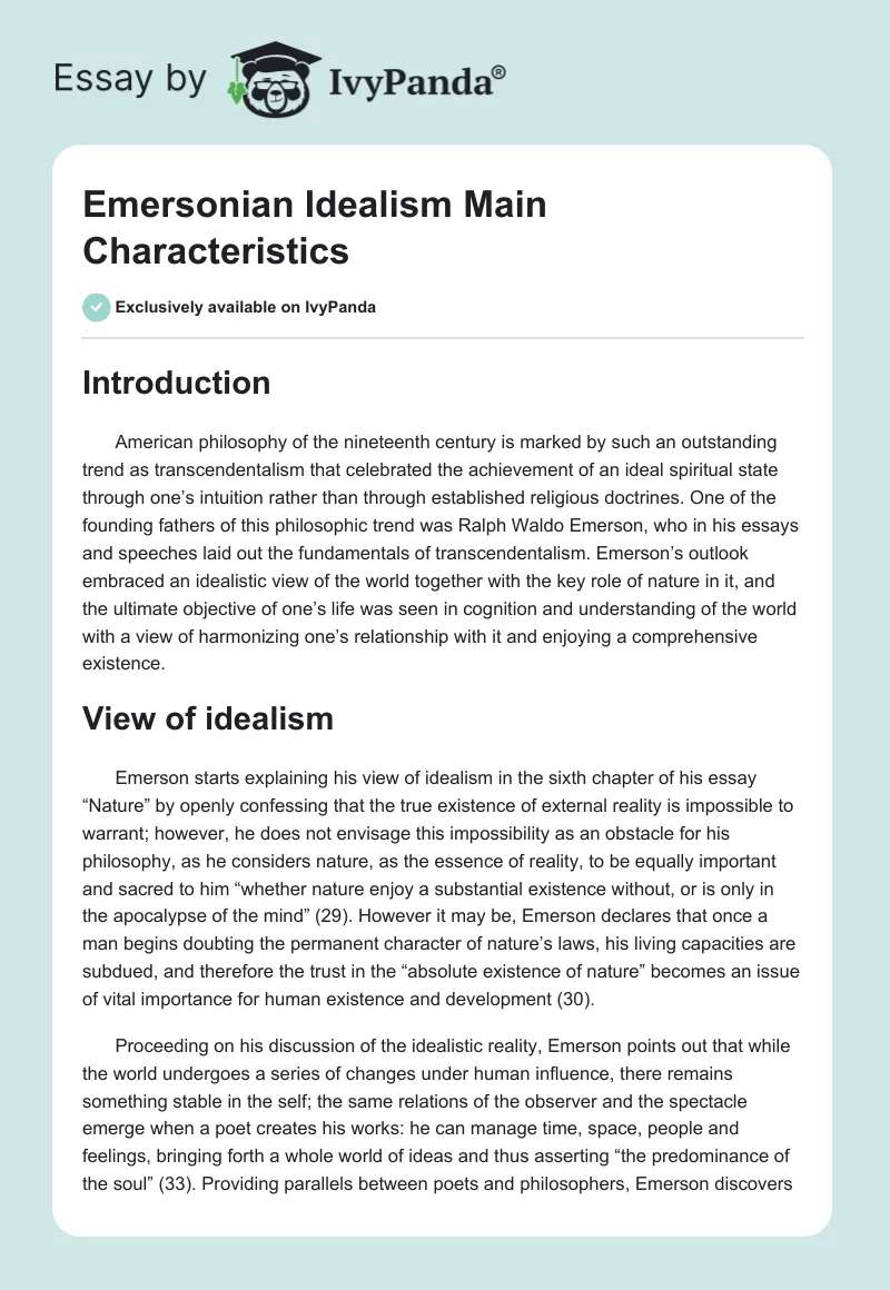 Emersonian Idealism Main Characteristics. Page 1