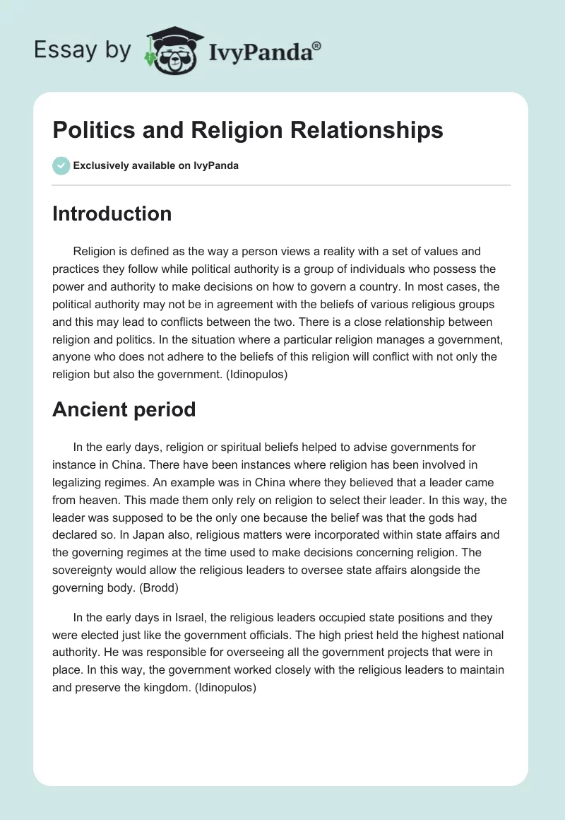 Politics and Religion Relationships. Page 1