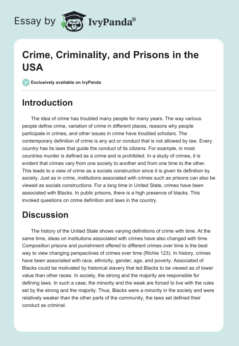 Crime, Criminality, and Prisons in the USA. Page 1
