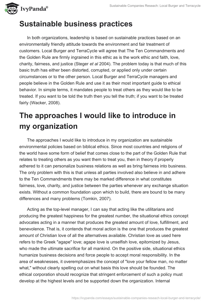 Sustainable Companies Reseach: Local Burger and Terracycle. Page 2