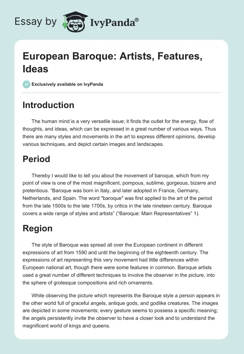 European Baroque: Artists, Features, Ideas. Page 1