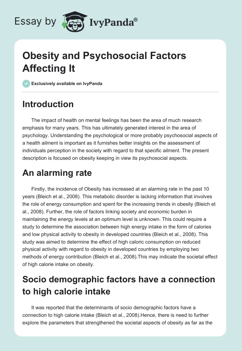 Obesity and Psychosocial Factors Affecting It. Page 1