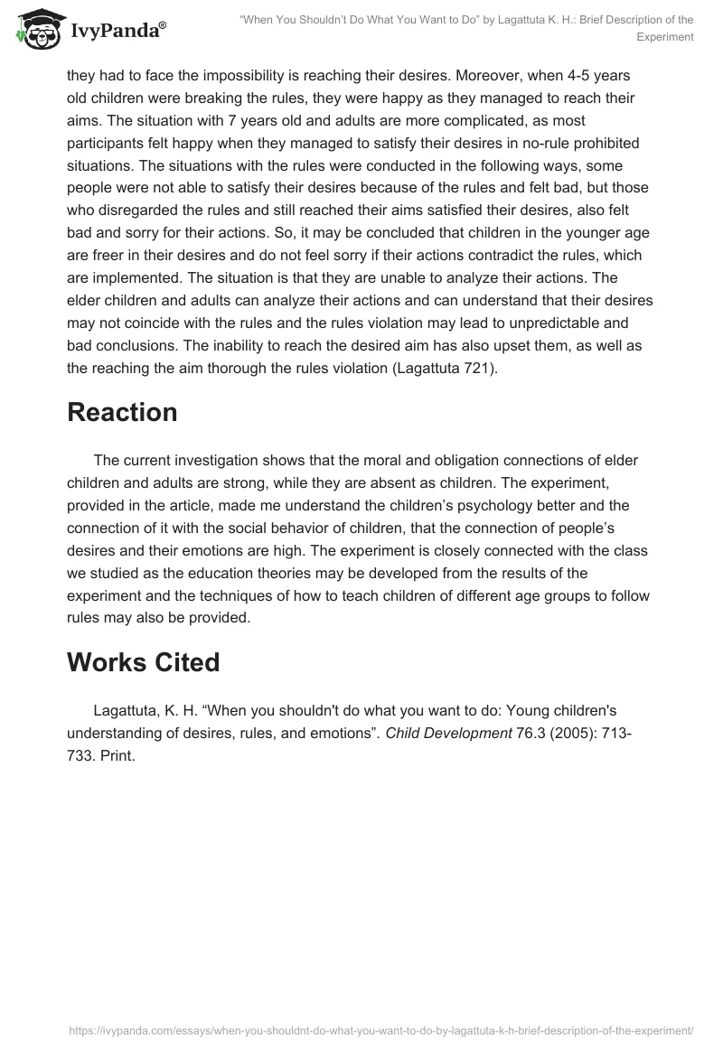 “When You Shouldn’t Do What You Want to Do” by Lagattuta K. H.: Brief Description of the Experiment. Page 2