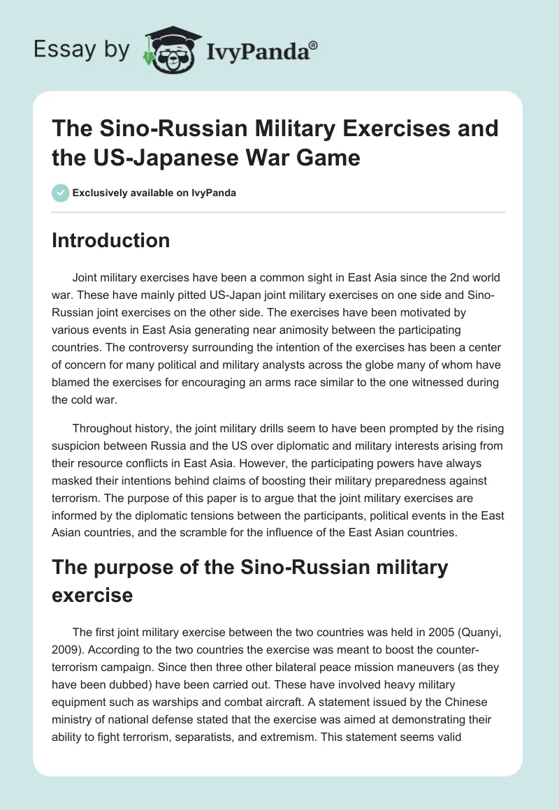 The Sino-Russian Military Exercises and the US-Japanese War Game. Page 1