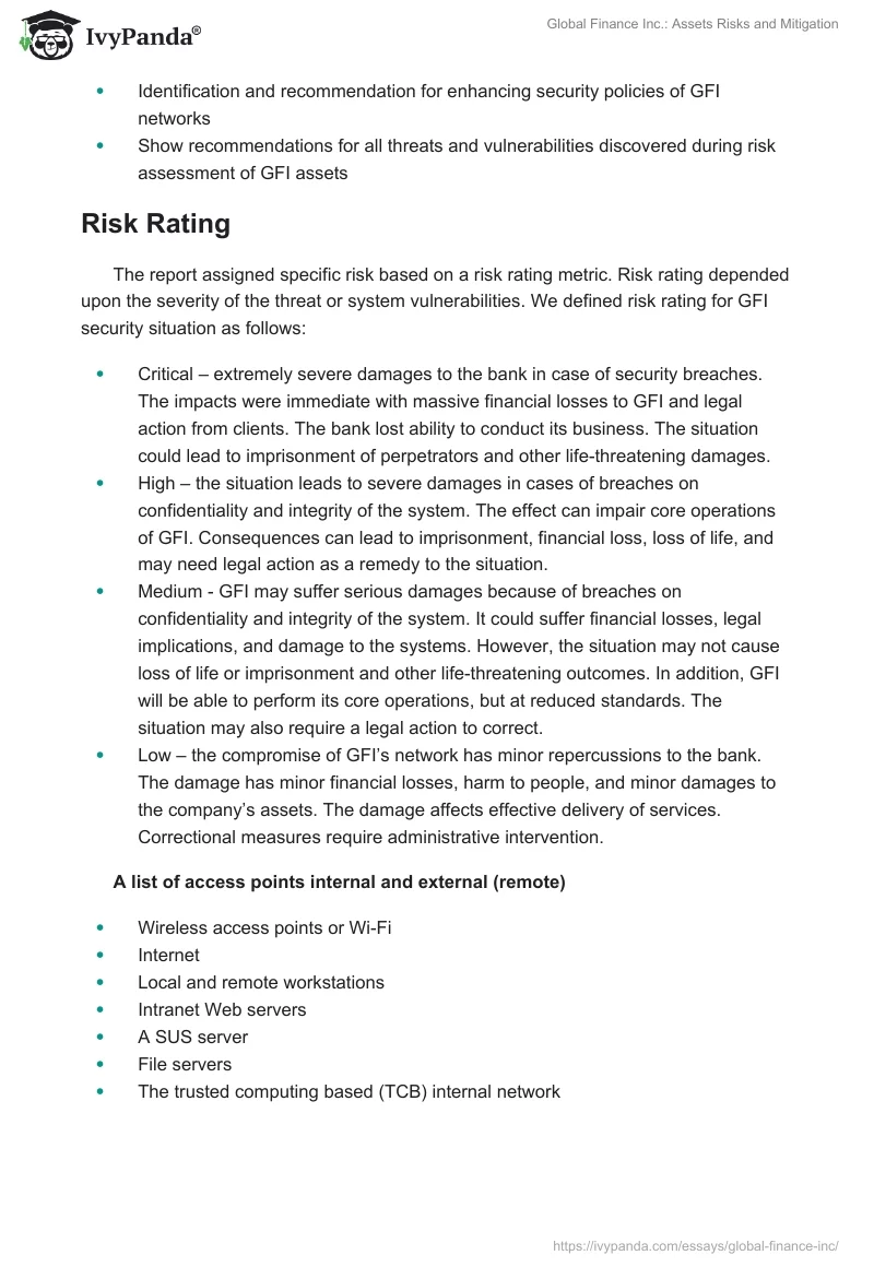 Global Finance Inc.: Assets Risks and Mitigation. Page 3