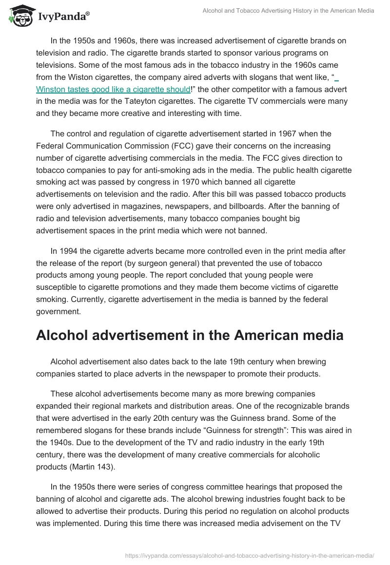 Alcohol and Tobacco Advertising History in the American Media. Page 2