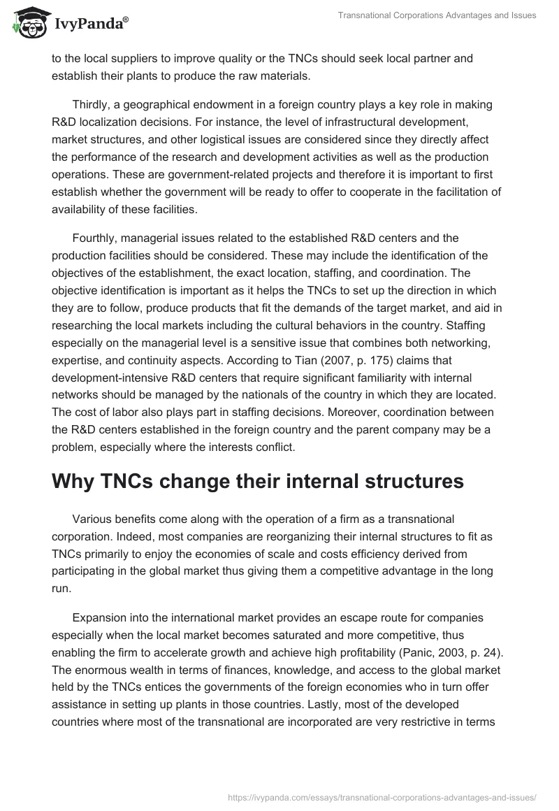 Transnational Corporations Advantages and Issues. Page 4
