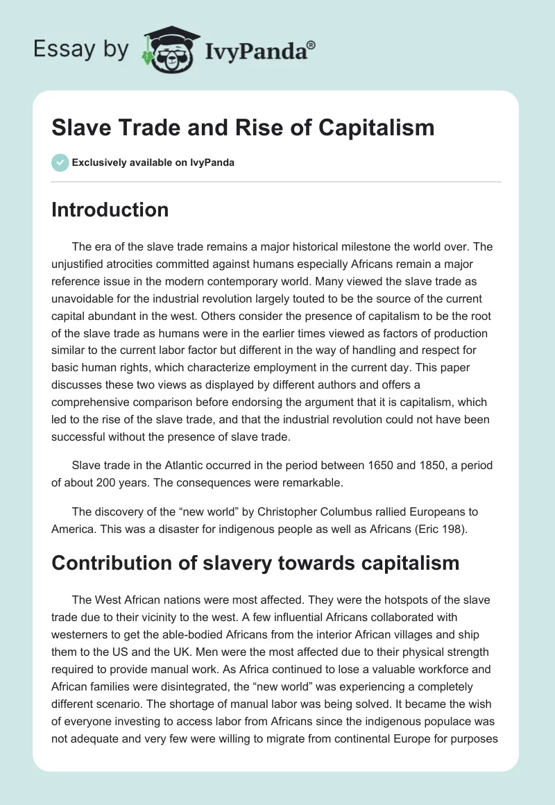Slave Trade and Rise of Capitalism. Page 1