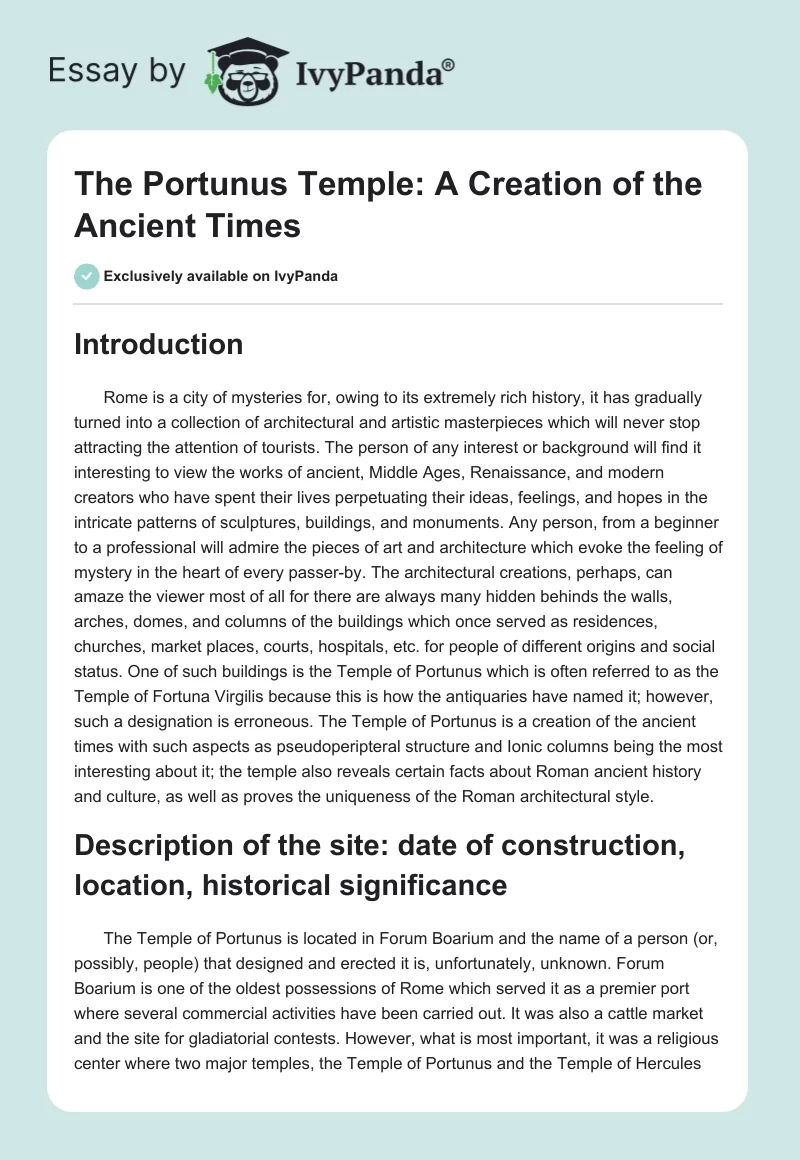 The Portunus Temple: A Creation of the Ancient Times. Page 1