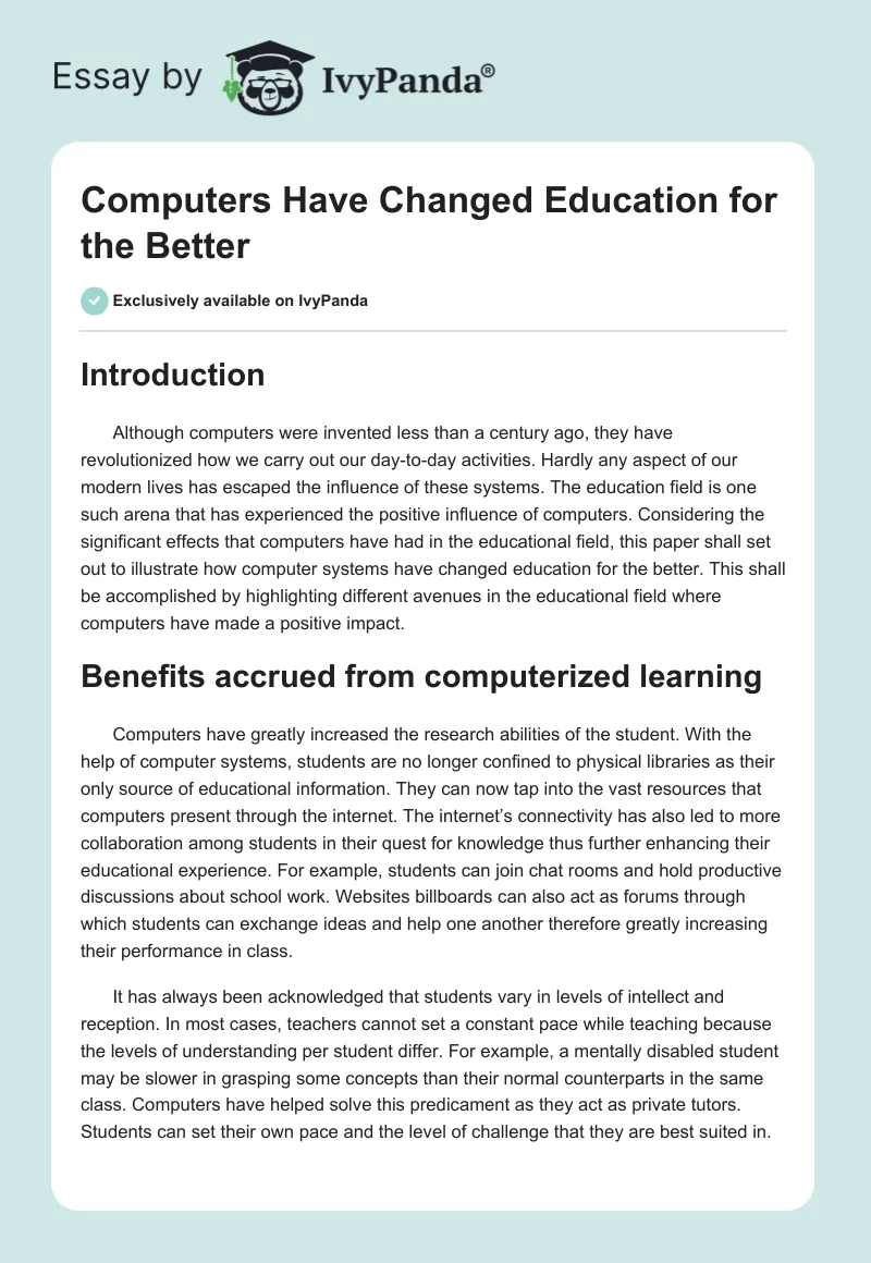 Computers Have Changed Education for the Better. Page 1