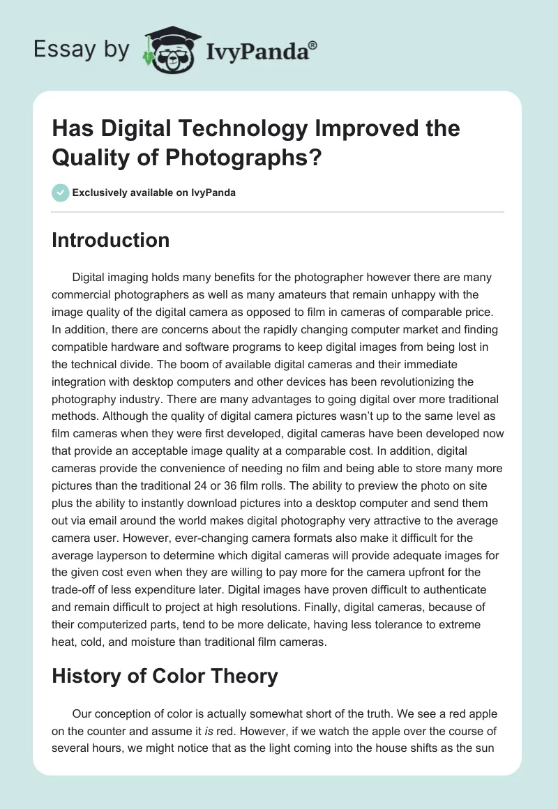 Has Digital Technology Improved the Quality of Photographs?. Page 1