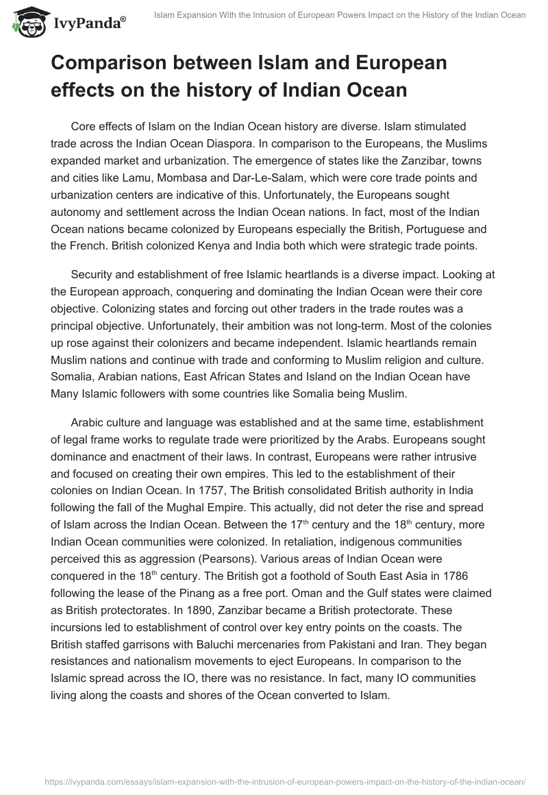 Islam Expansion With the Intrusion of European Powers Impact on the History of the Indian Ocean. Page 2