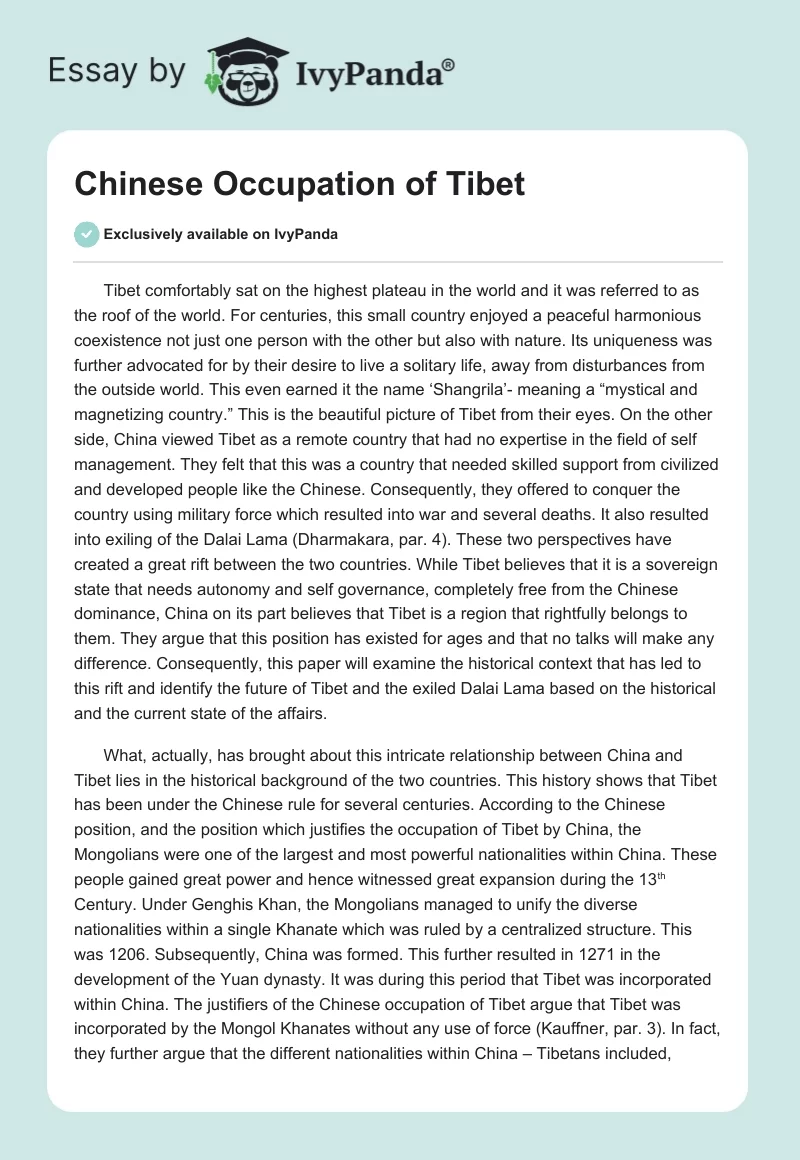 Chinese Occupation of Tibet. Page 1