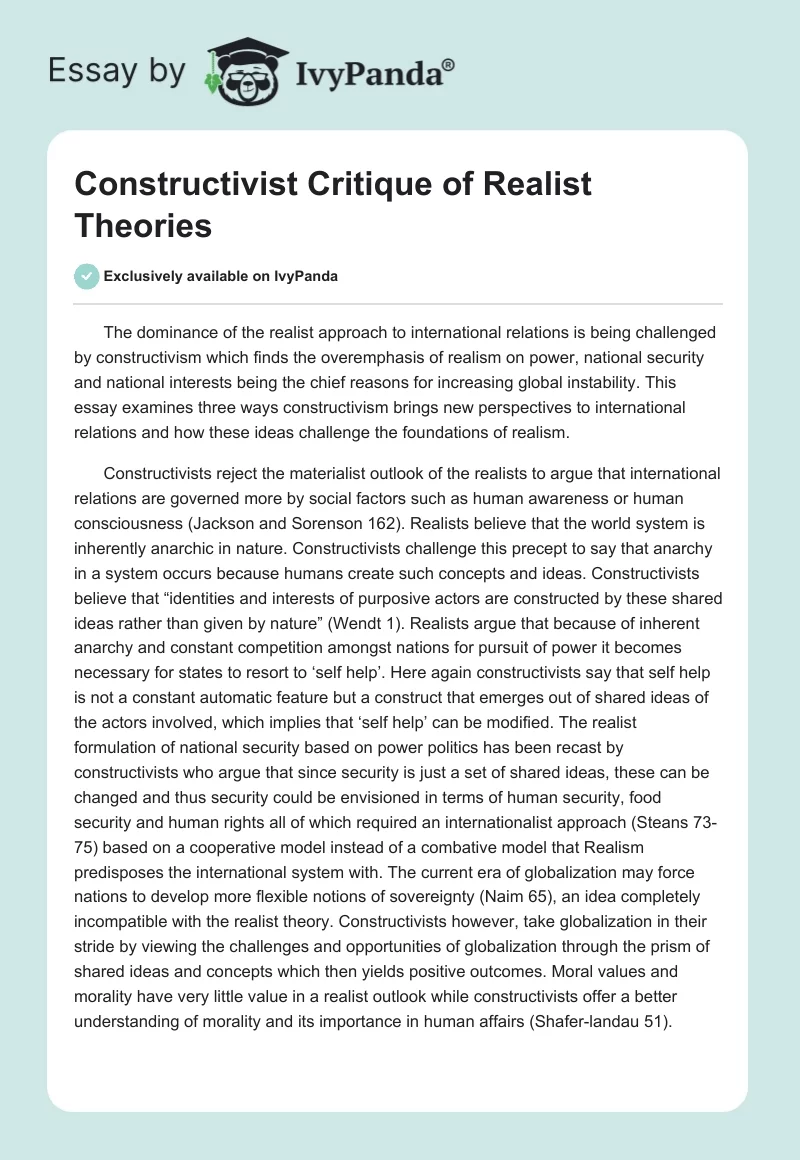 Constructivist Critique of Realist Theories. Page 1