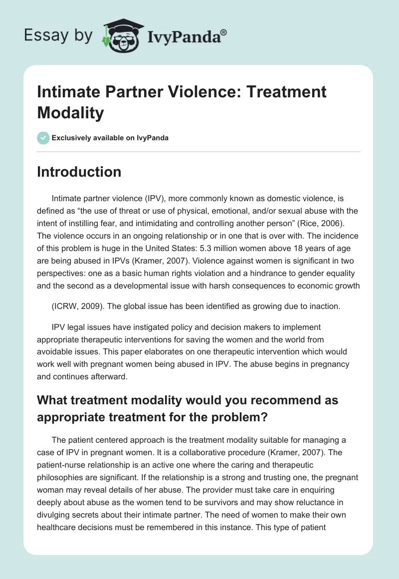 Intimate Partner Violence: Treatment Modality. Page 1