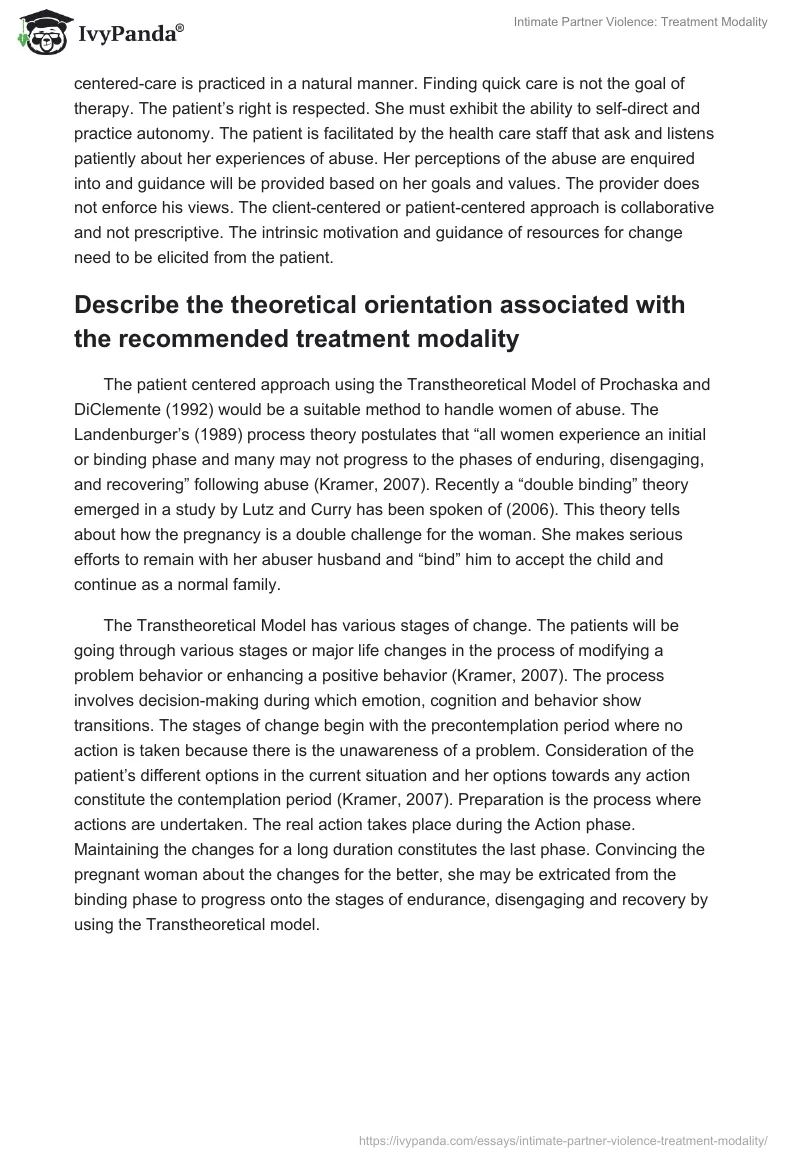 Intimate Partner Violence: Treatment Modality. Page 2
