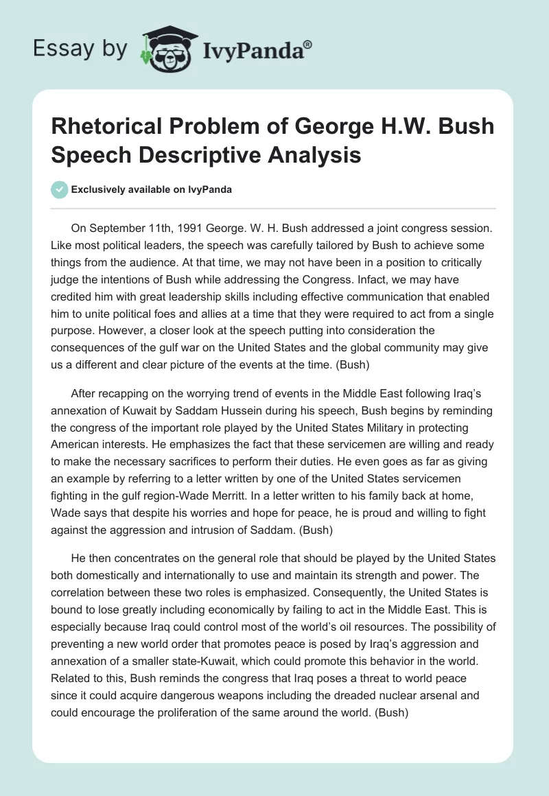 Rhetorical Problem of George H.W. Bush Speech Descriptive Analysis. Page 1