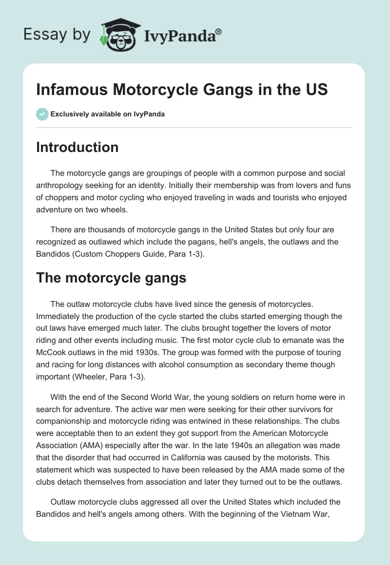 Infamous Motorcycle Gangs in the US. Page 1