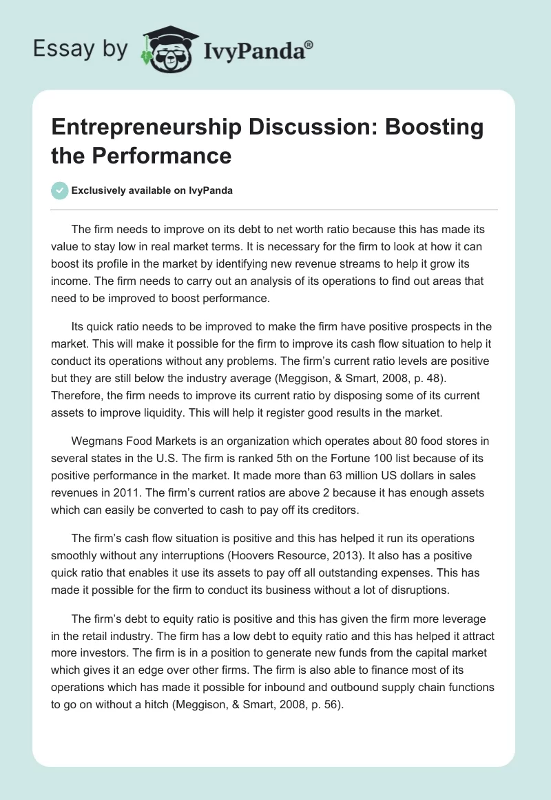 Entrepreneurship Discussion: Boosting the Performance. Page 1
