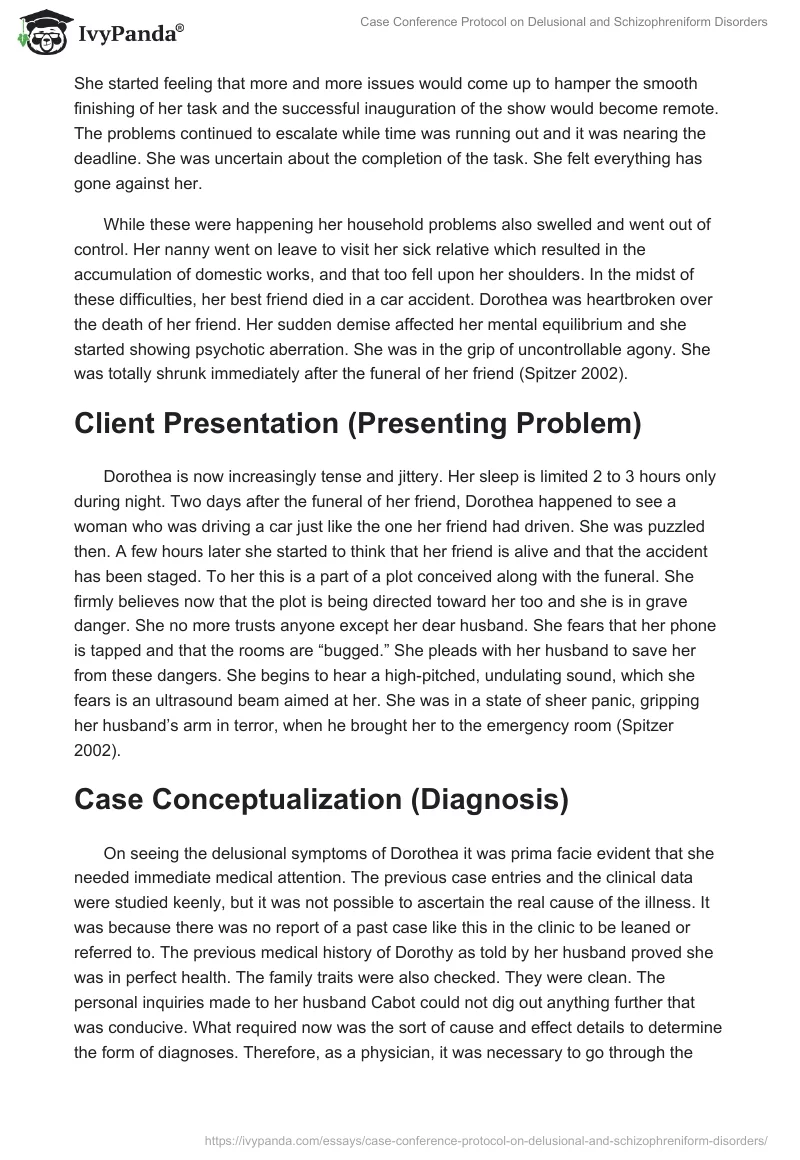 Case Conference Protocol on Delusional and Schizophreniform Disorders. Page 2