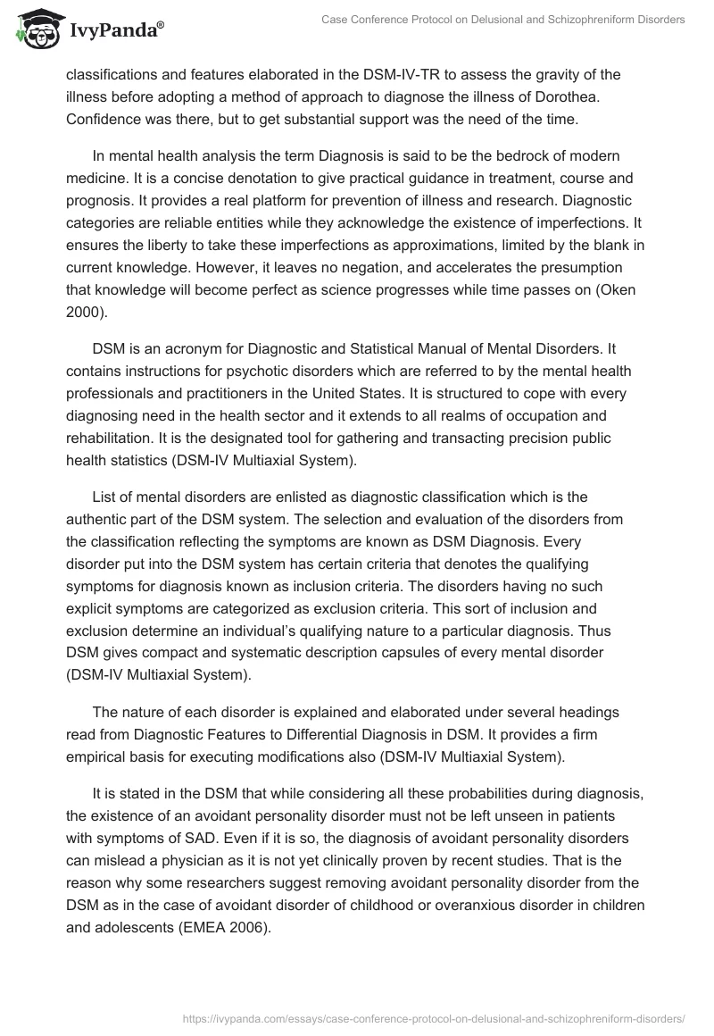 Case Conference Protocol on Delusional and Schizophreniform Disorders. Page 3
