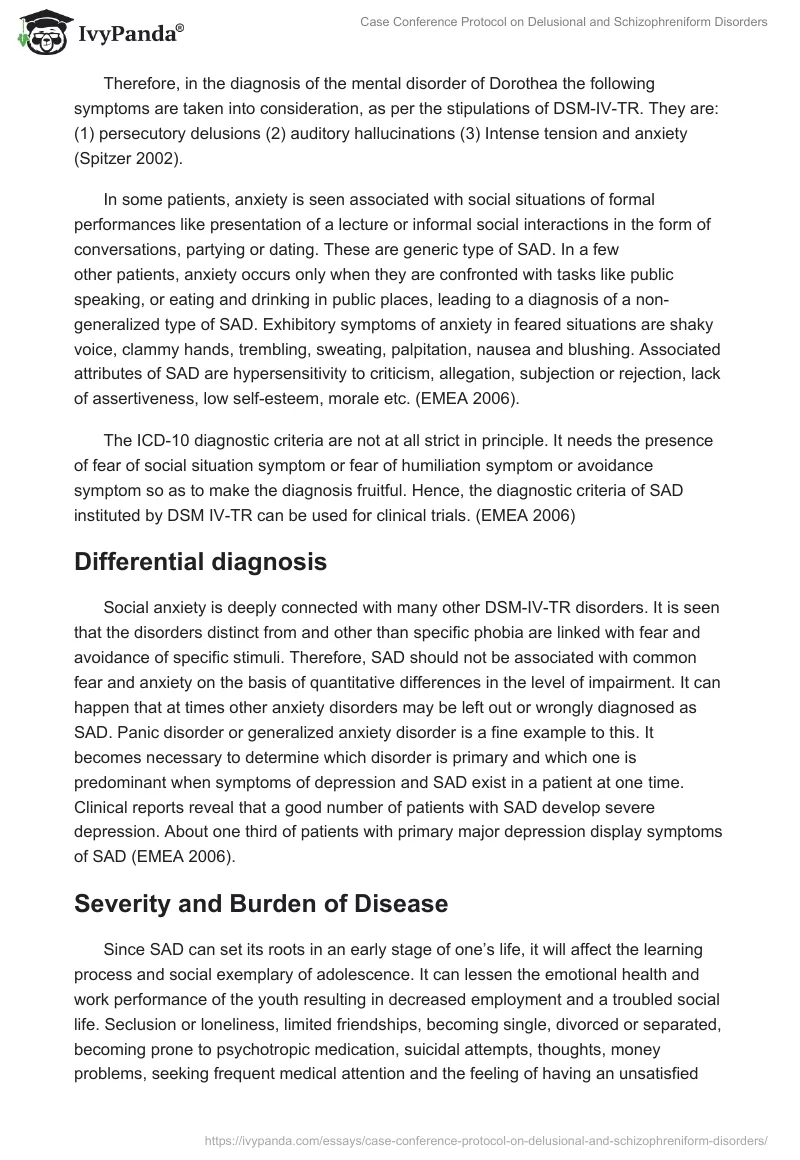 Case Conference Protocol on Delusional and Schizophreniform Disorders. Page 4
