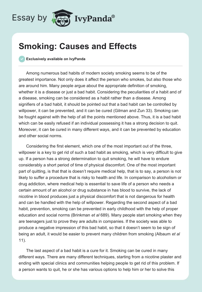 Smoking: Causes and Effects. Page 1