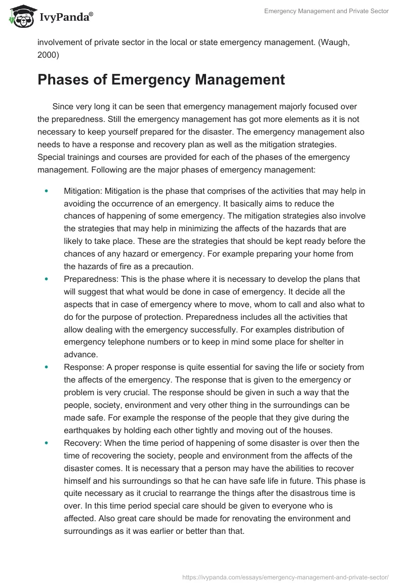 Emergency Management and Private Sector. Page 2