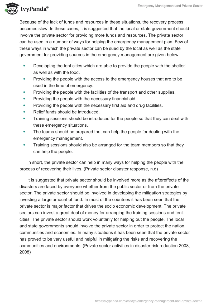 Emergency Management and Private Sector. Page 4