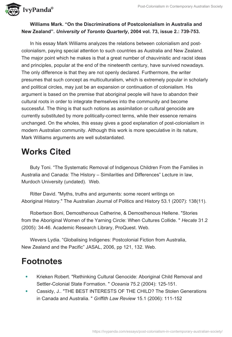 Post-Colonialism in Contemporary Australian Society. Page 5