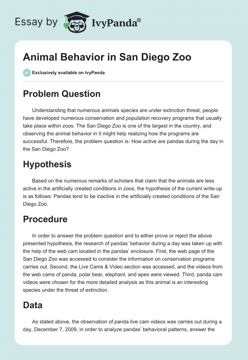 Animal Behavior in San Diego Zoo. Page 1