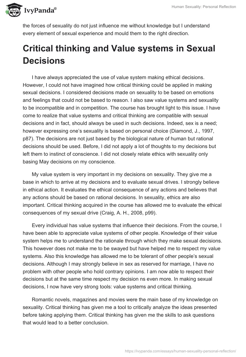 Human Sexuality: Personal Reflection. Page 2