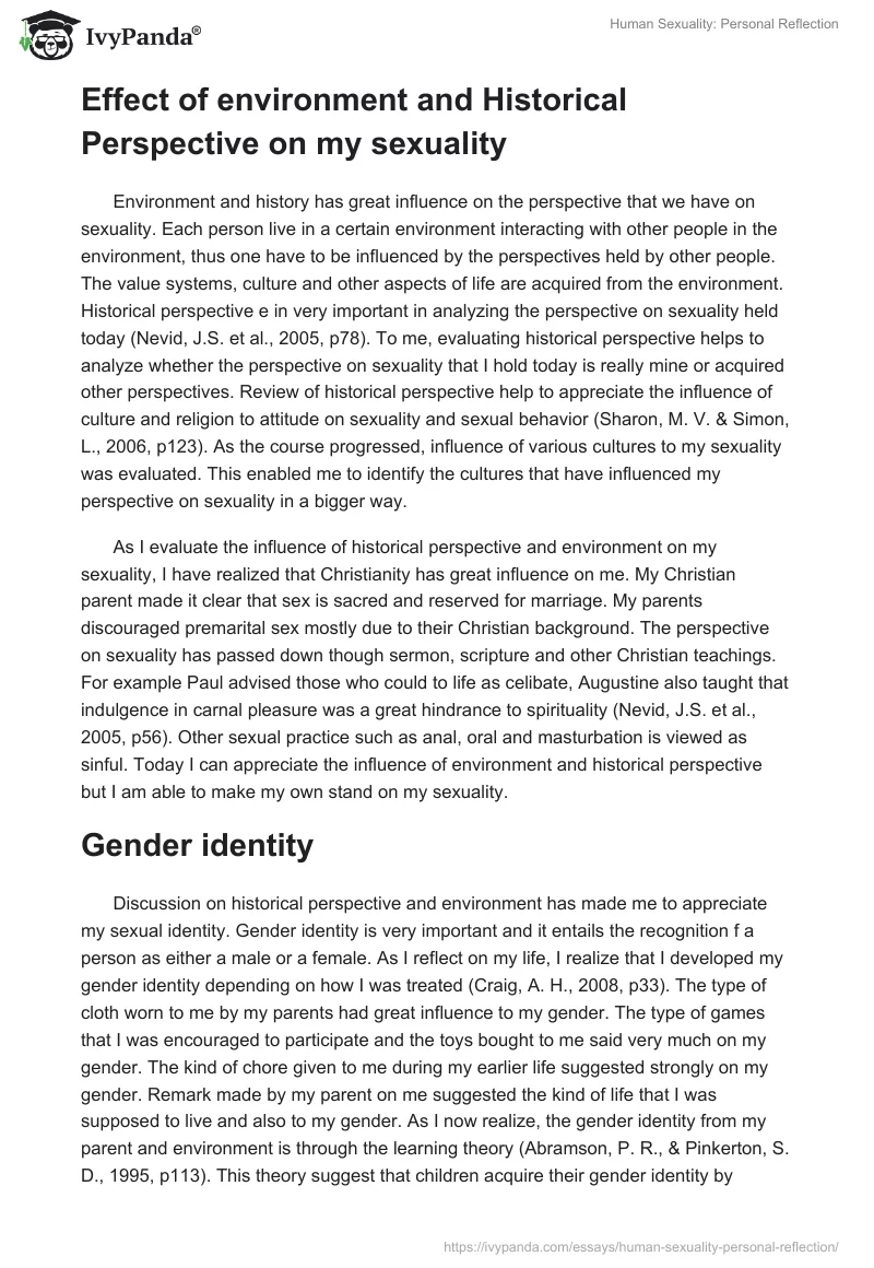 Human Sexuality: Personal Reflection. Page 3