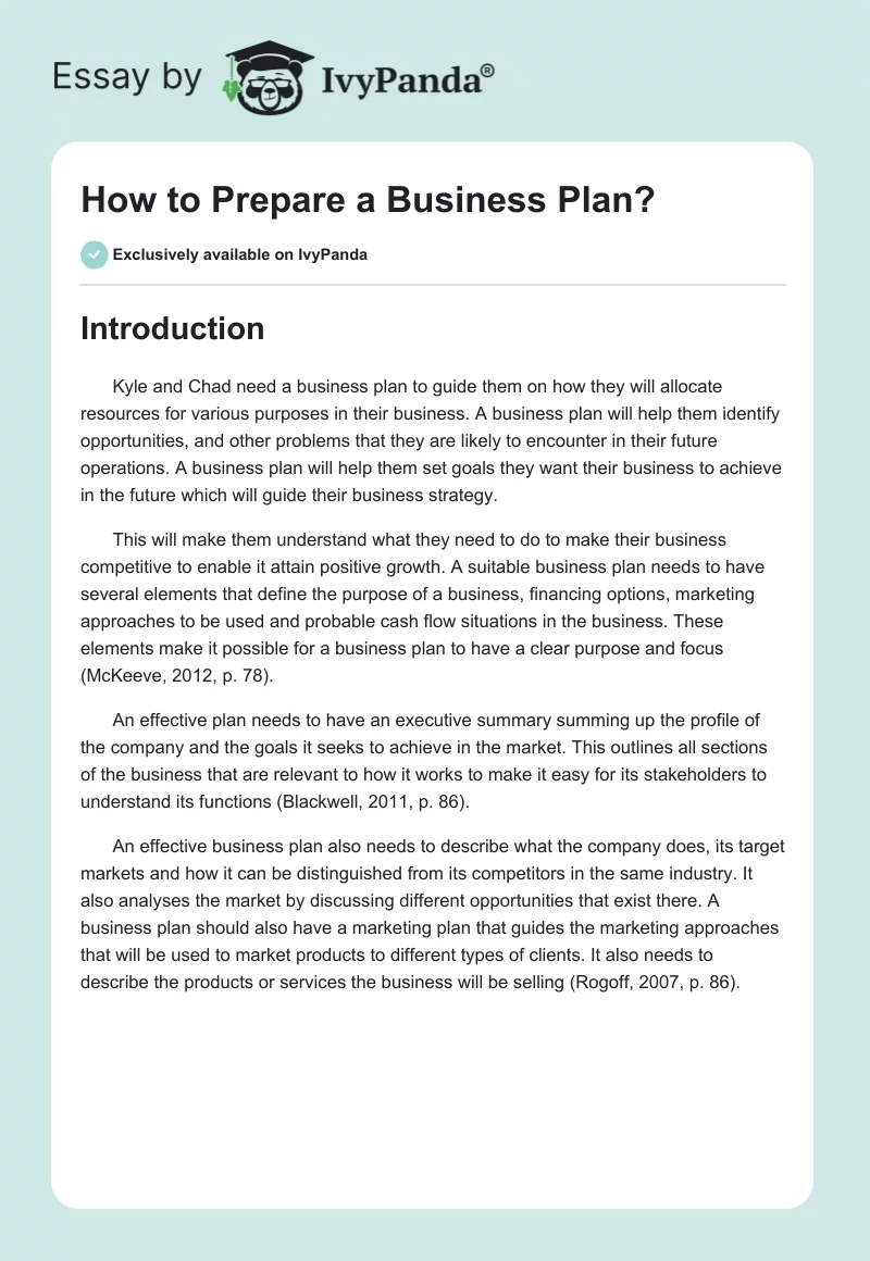 How to Prepare a Business Plan?. Page 1