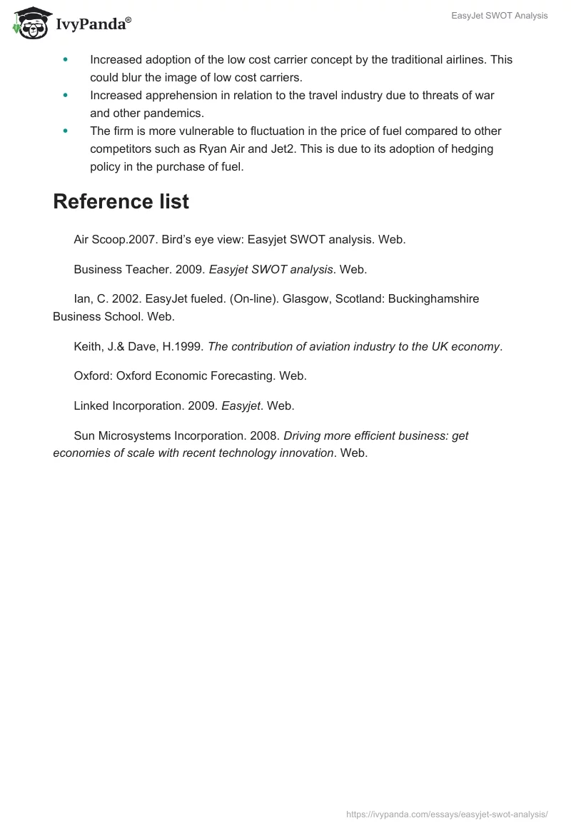 EasyJet SWOT Analysis. Page 4