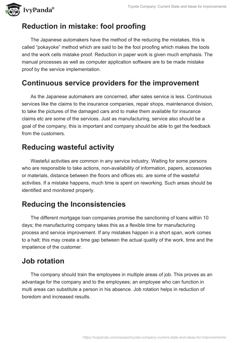 Toyota Company: Current State and Ideas for Improvements. Page 4