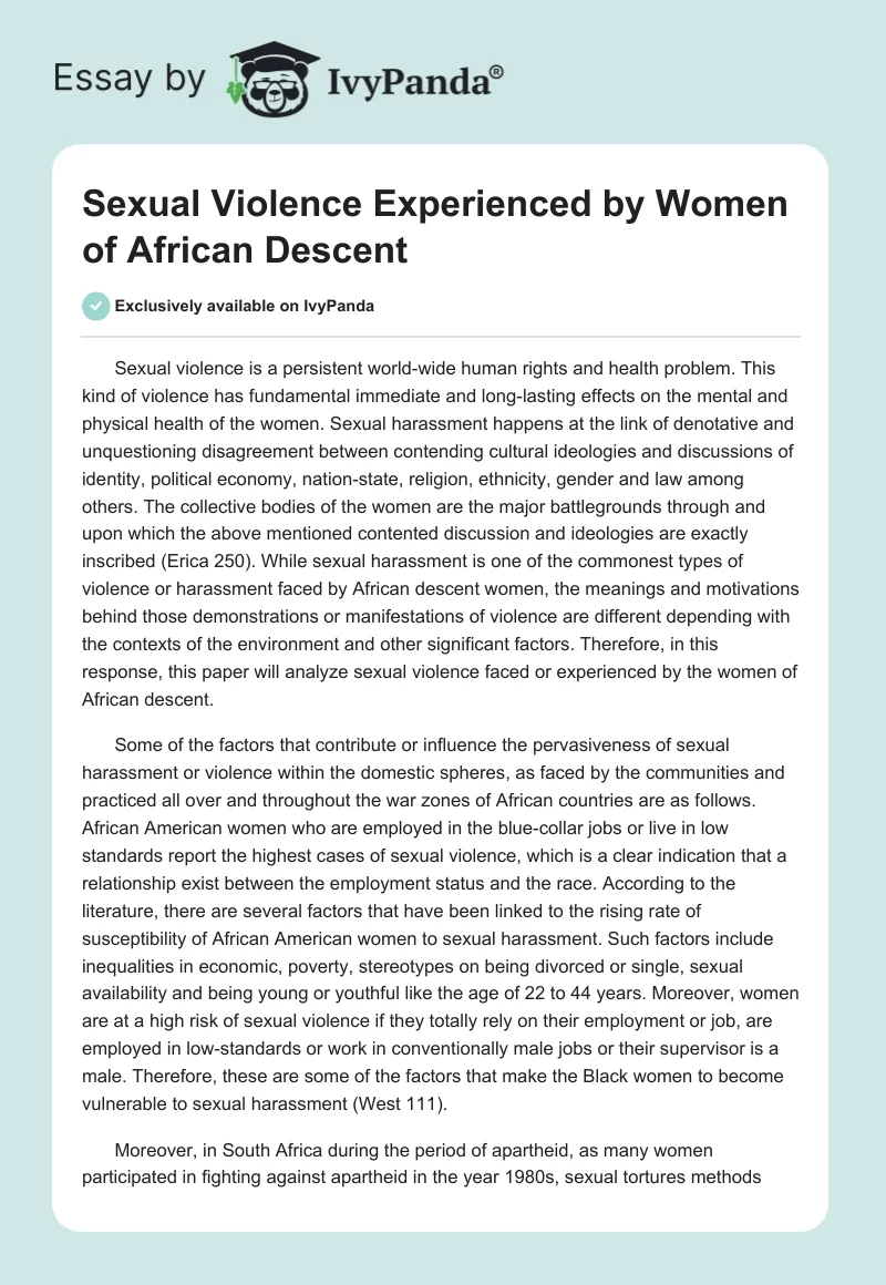 Sexual Violence Experienced by Women of African Descent. Page 1
