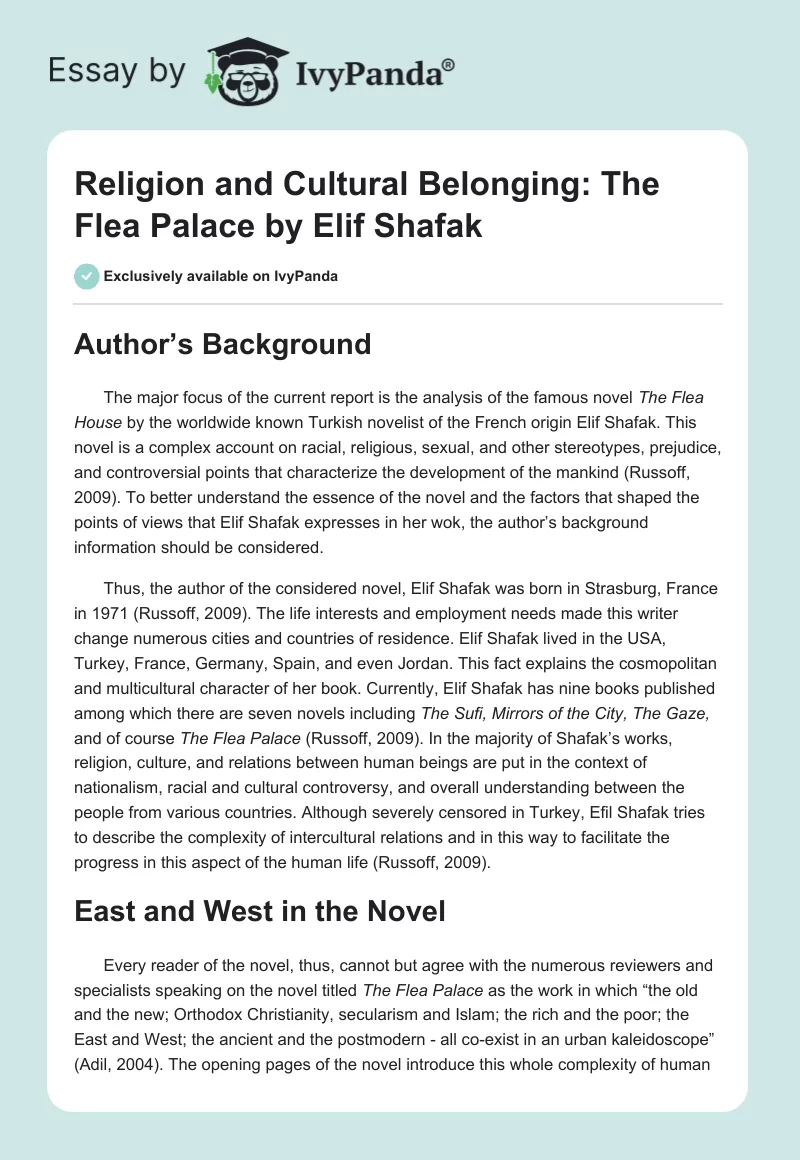 Religion and Cultural Belonging: "The Flea Palace" by Elif Shafak. Page 1