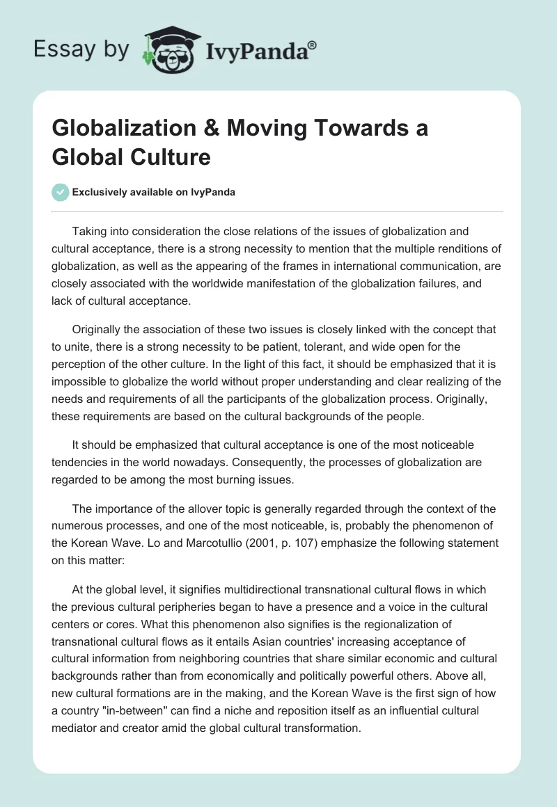 Globalization & Moving Towards a Global Culture. Page 1